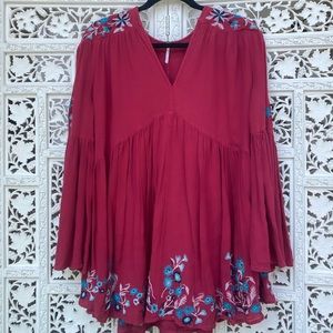 Free People Te Amo Embroidered Mini Dress Red